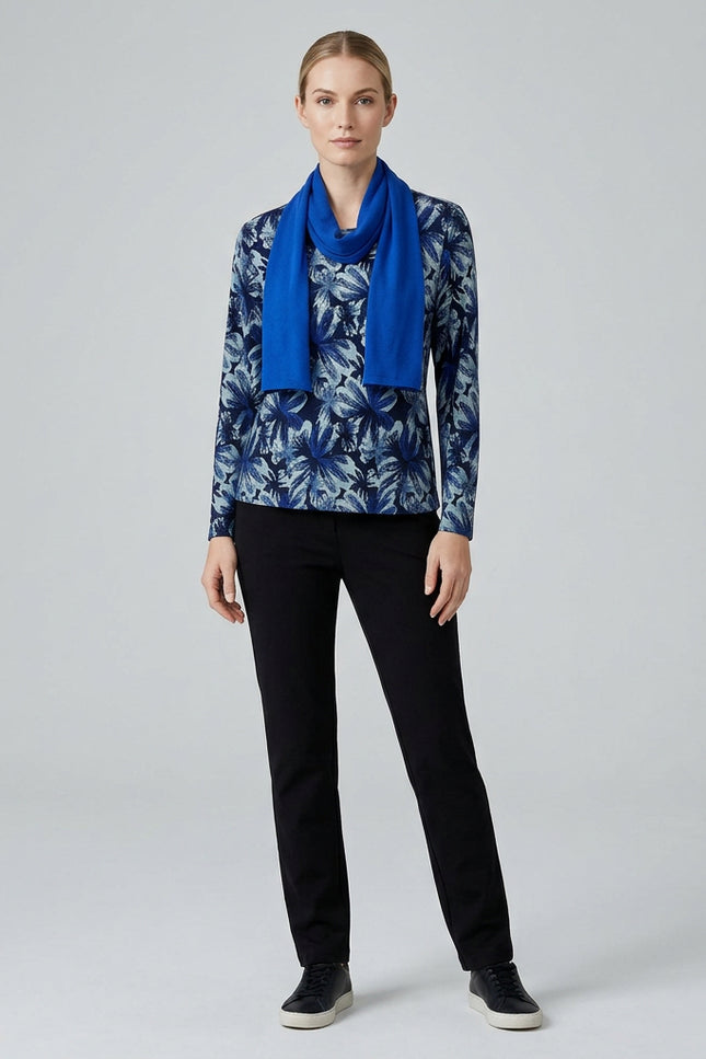 Flower Print Long Sleeve Top With Scarf