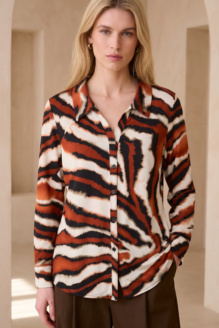 Top shirt with collar 3/4 sleeve full button