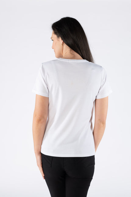 T Shirt leaf round neck with short sleeve white