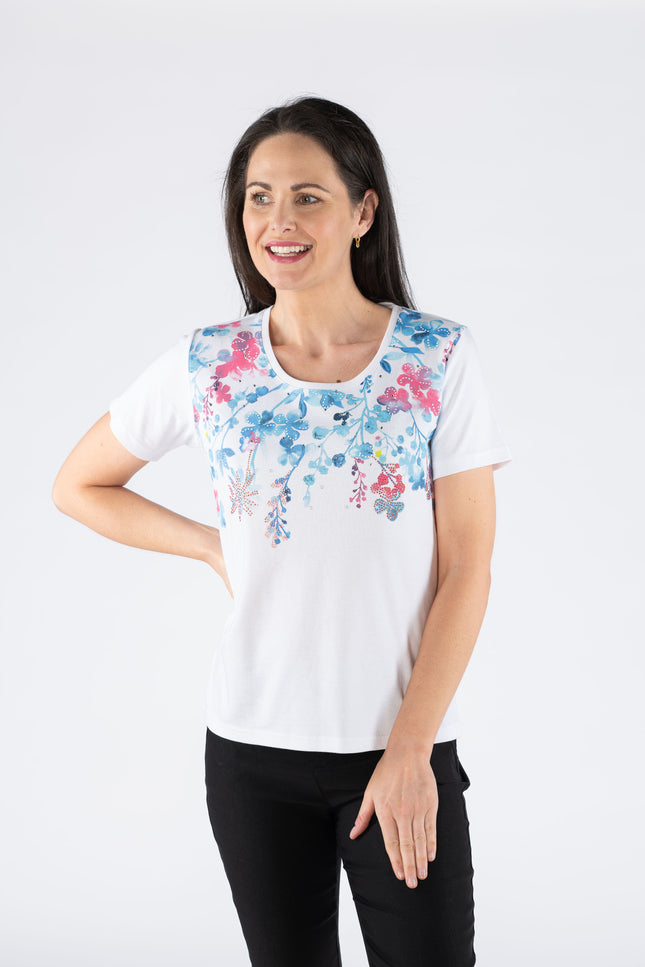 T Shirt leaf round neck with short sleeve white