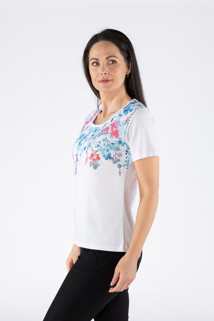 T Shirt leaf round neck with short sleeve white