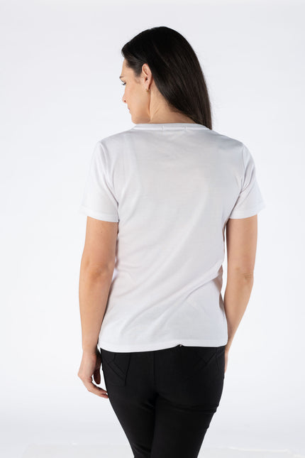 T Shirt butterfly print round neck short sleeve White