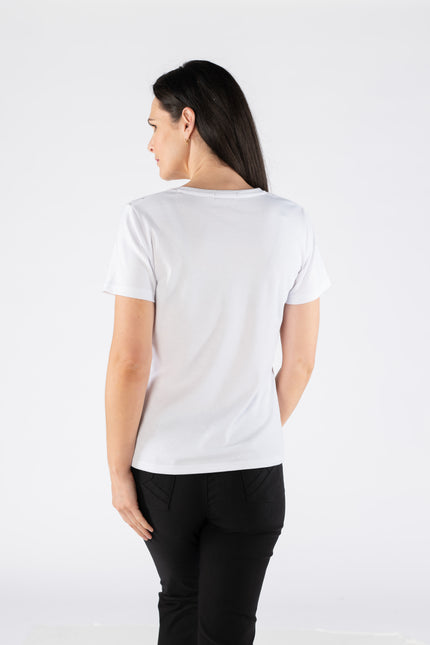 T Shirt rubber spots round neck with short sleeve White