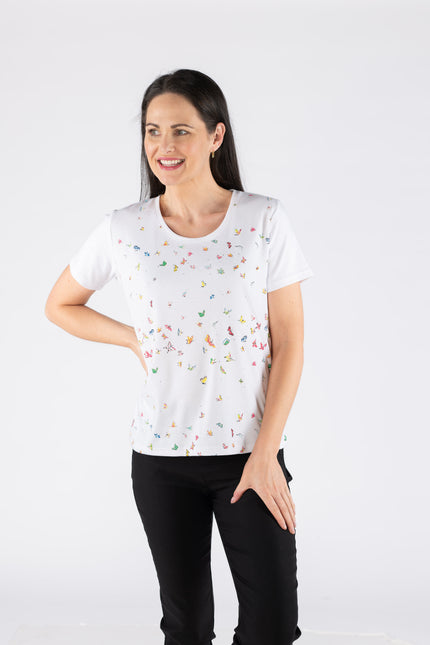T Shirt rubber spots round neck with short sleeve White