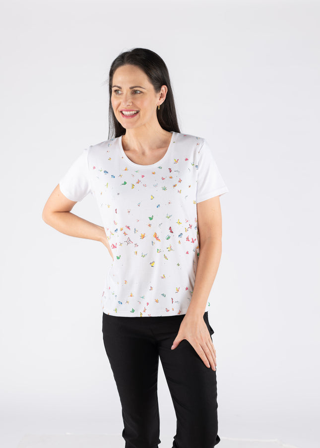 T Shirt rubber spots round neck with short sleeve White