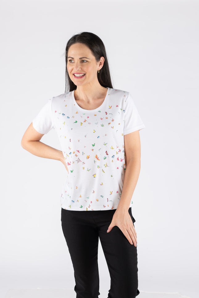 T Shirt rubber spots round neck with short sleeve White