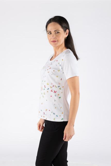T Shirt rubber spots round neck with short sleeve White