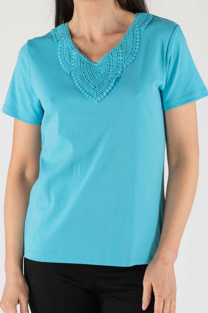 T shirt short sleeve embroidered neck