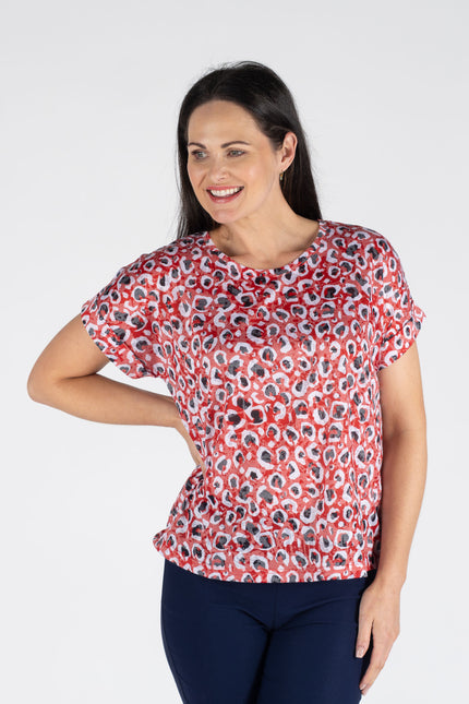 Red Animal Print T-Shirt Round Neck Short Sleeve