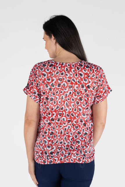 Red Animal Print T-Shirt Round Neck Short Sleeve