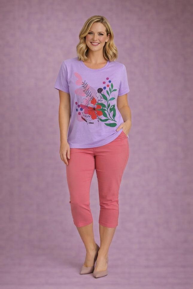T-shirt Print round neck short sleeve.