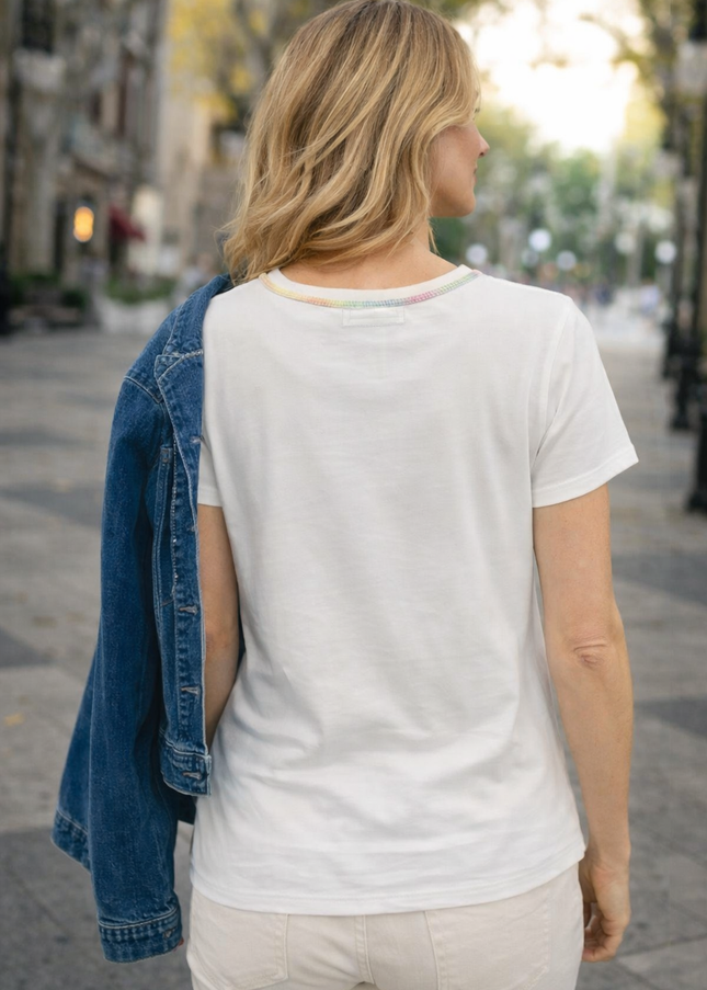 Flower Print Fancy Neckline T-Shirt Round Neck
