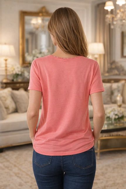 Butterfly Print Fancy Neckline T-Shirt Round Neck