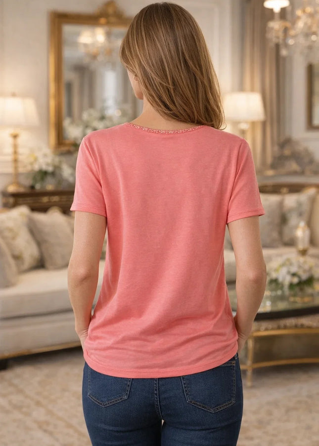Butterfly Print Fancy Neckline T-Shirt Round Neck