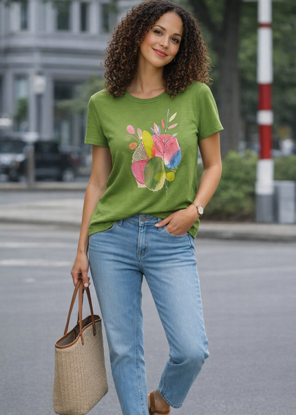 T shirt abstract print round neck short sleeve