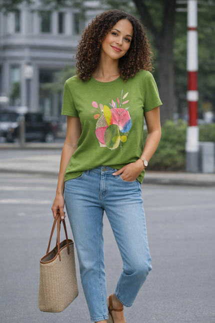 T shirt abstract print round neck short sleeve