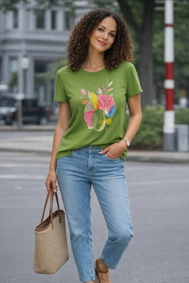T shirt abstract print round neck short sleeve
