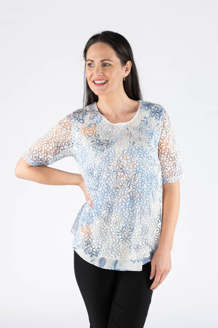 Tunic Floral print layered burn out.