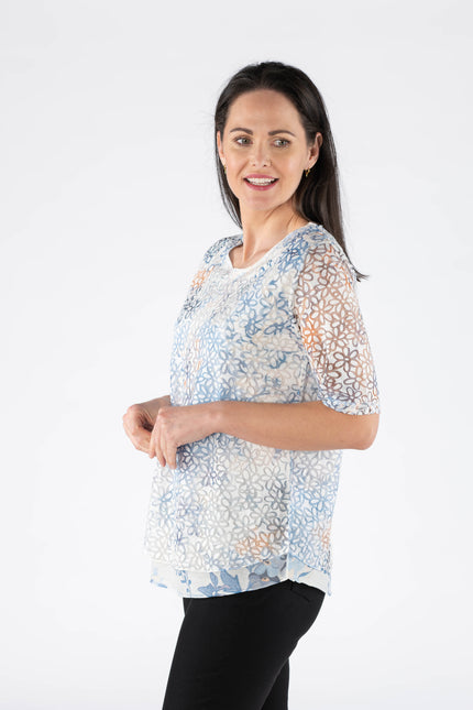 Tunic Floral print layered burn out.