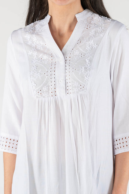 Tunic schiffly panel with frill cut