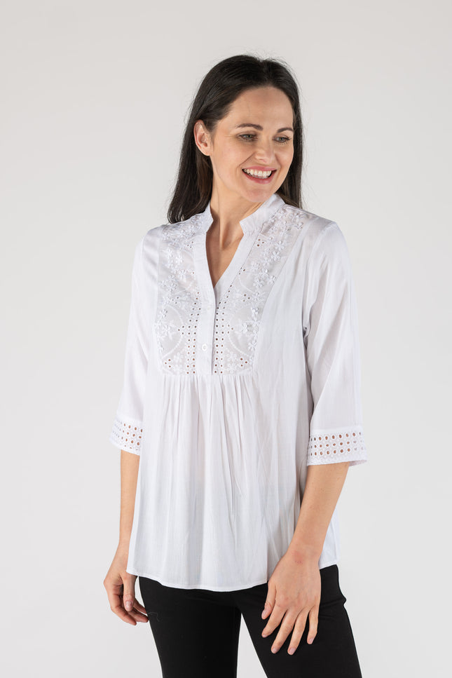 Tunic schiffly panel with frill cut