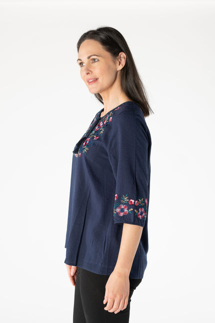 Tunic Embroidered Round Neck 3/4 Sleeve