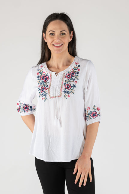 Tunic Embroidered Round Neck 3/4 Sleeve