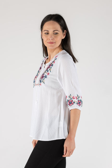 Tunic Embroidered Round Neck 3/4 Sleeve