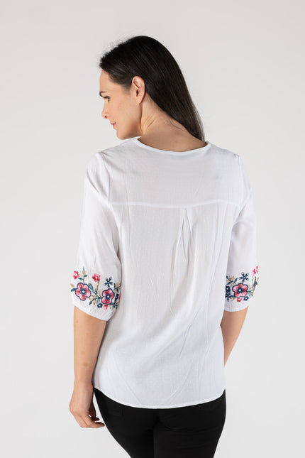 Tunic Embroidered Round Neck 3/4 Sleeve