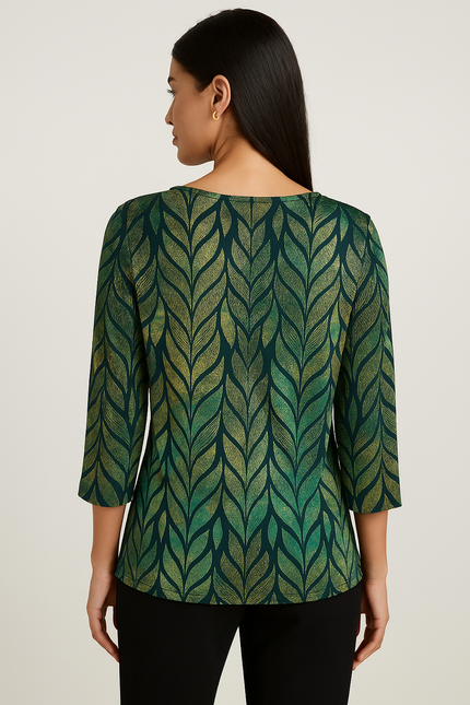 Tunic glittered leaf velvet finish 3/4 sleeve