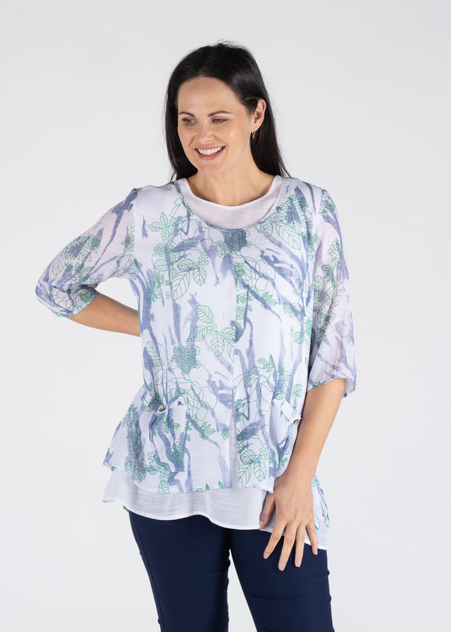 Tunic leaf print layered round neck