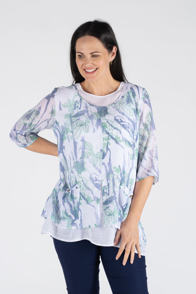 Tunic leaf print layered round neck
