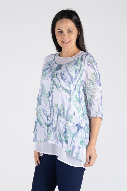 Tunic leaf print layered round neck