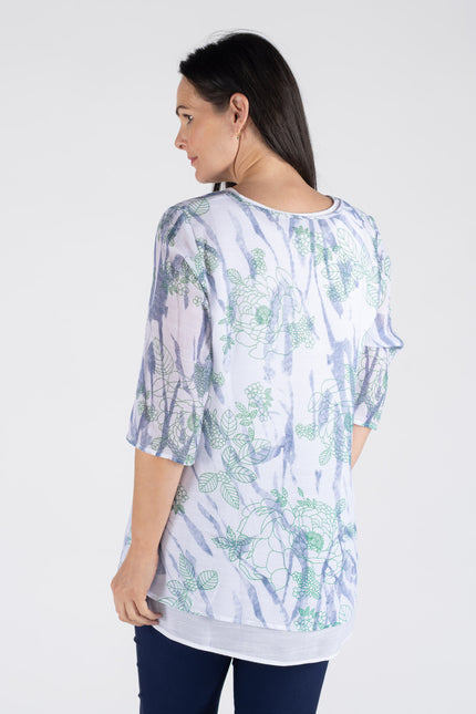 Tunic leaf print layered round neck