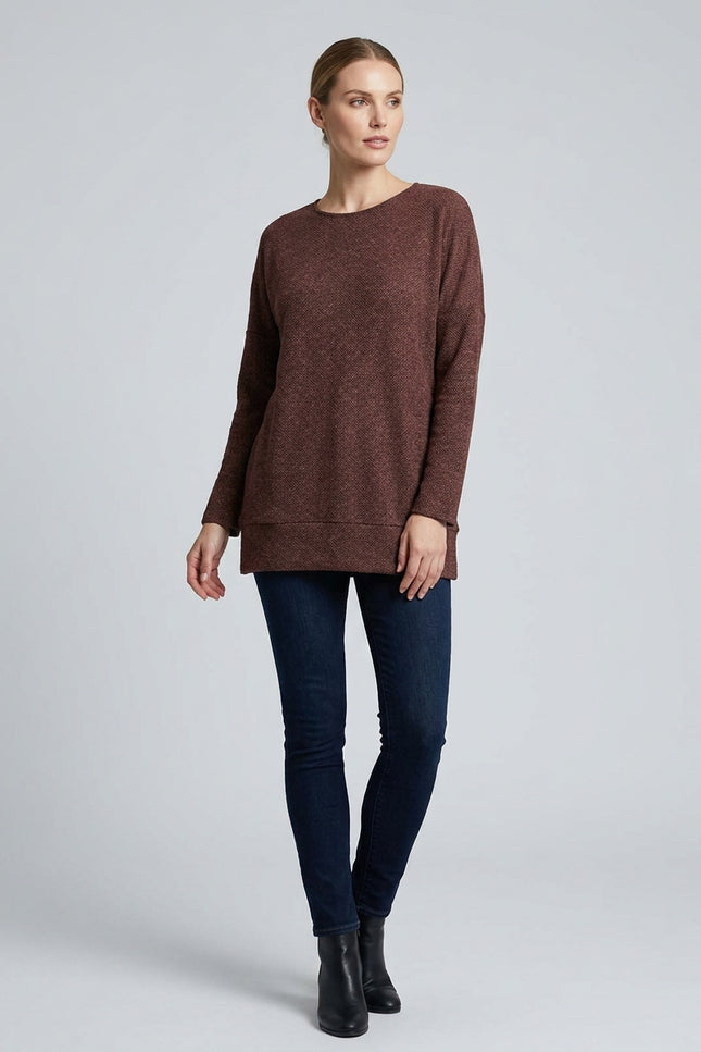 Tunic long sleeve textured round neck