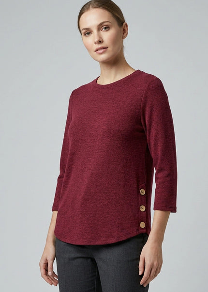 Tunic brushed with button detail round neck