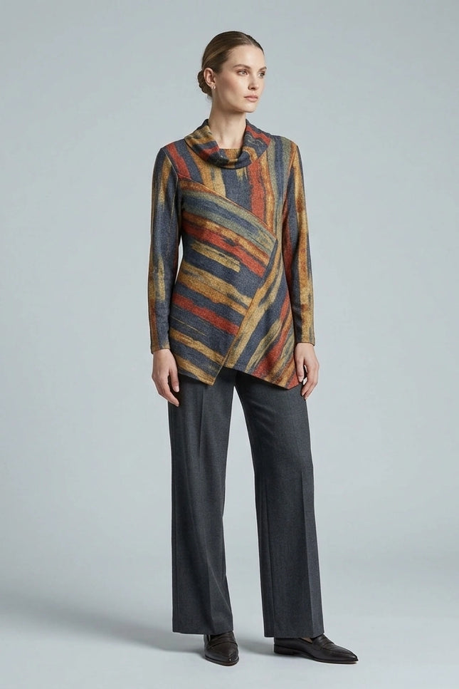 Tunic cowl stripe long sleeve