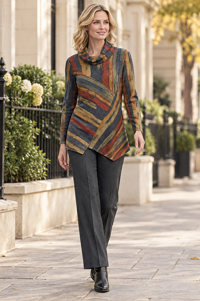 Tunic cowl stripe long sleeve