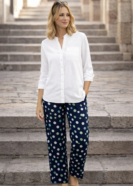 NAVY GREEN SPOT TROUSER WITH TIE BELT