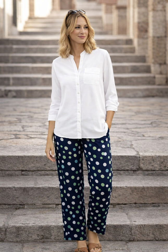 NAVY GREEN SPOT TROUSER WITH TIE BELT