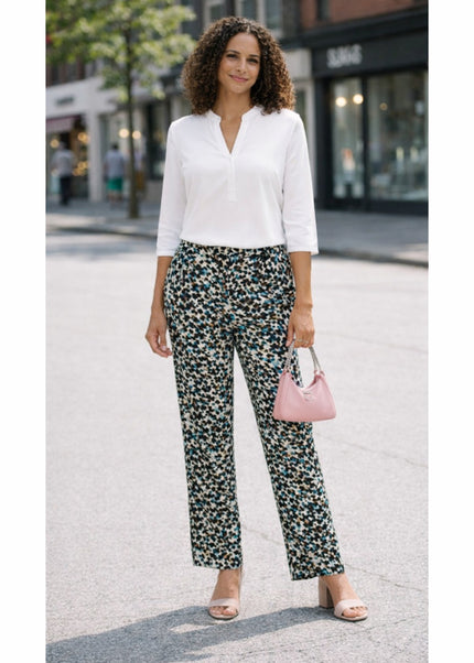 TEAL MULTI MULTI PRINT TROUSER WITH TIE BELT