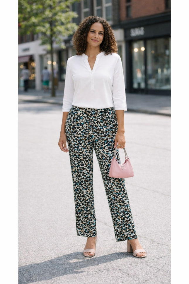 TEAL MULTI MULTI PRINT TROUSER WITH TIE BELT