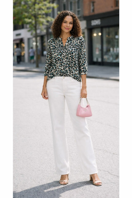 MULTI PRINT 1/2 BUTTON PLACKET WITH 3/4 SLEEVE