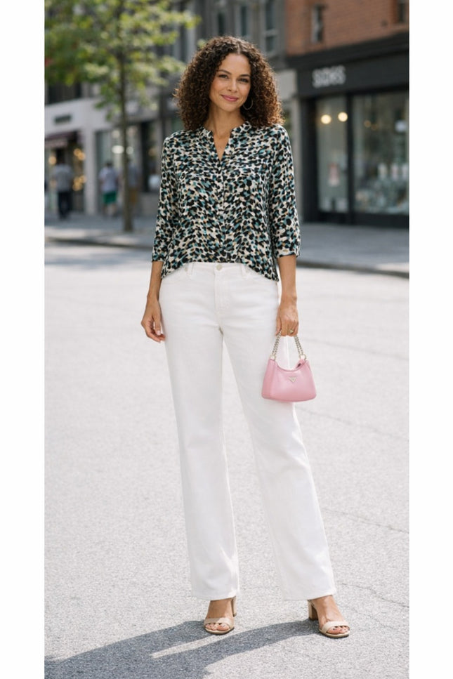 MULTI PRINT 1/2 BUTTON PLACKET WITH 3/4 SLEEVE