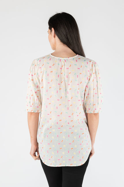 MULTI SPOT BLOUSE ROUND NECK WITH MID SLEEVE