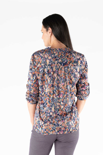 Blouse abstract print burnout 3/4 sleeve