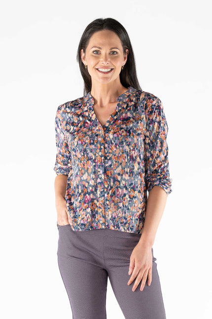 Blouse abstract print burnout 3/4 sleeve