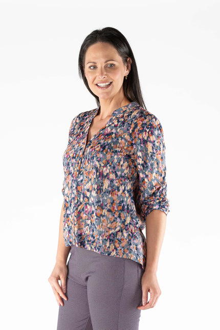 Blouse abstract print burnout 3/4 sleeve