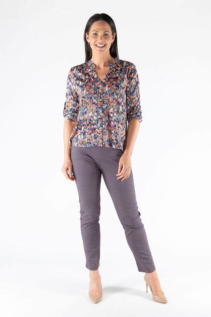 Blouse abstract print burnout 3/4 sleeve