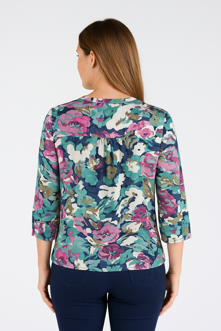 FLORAL PRINT BURNOUT BLOUSE 3/4 SLEEVE